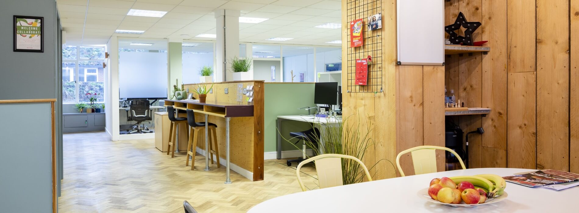Kitchen area for coworking breakout space in woking